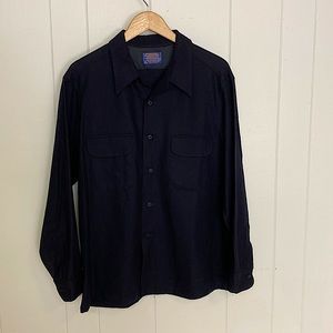 Navy Blue Pendleton shirt with collar loop and front pockets